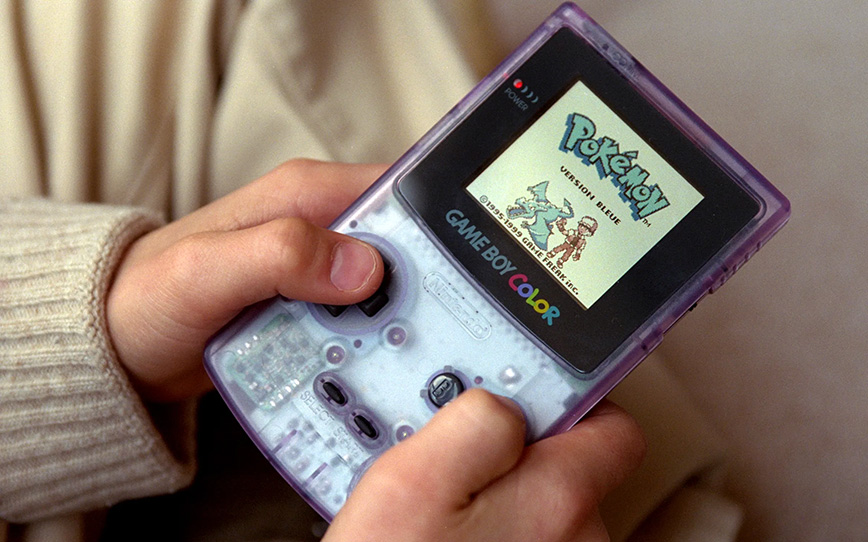 Pokemon game cartridge in a classic Game Boy