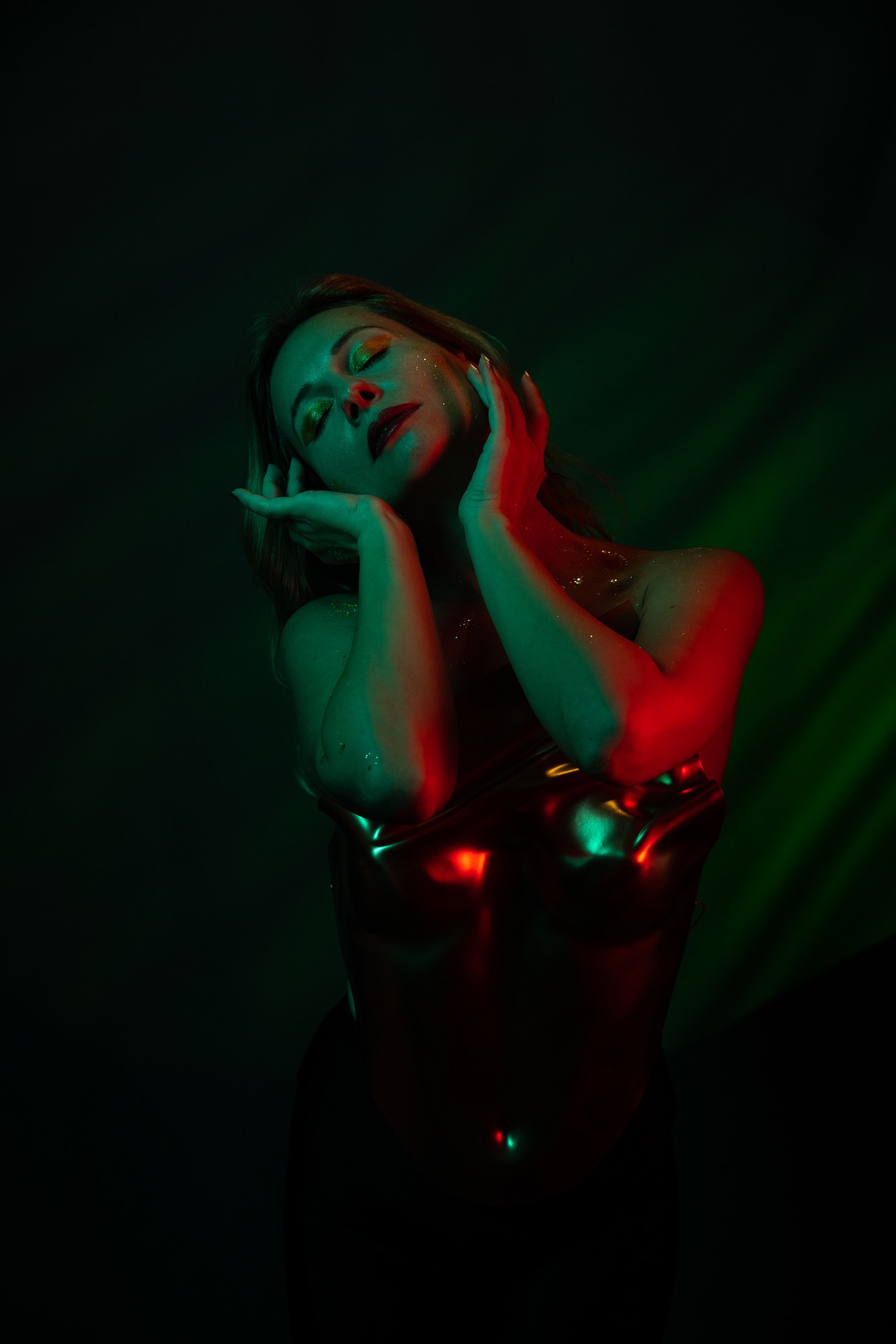 Studio portrait with colorful gel lighting